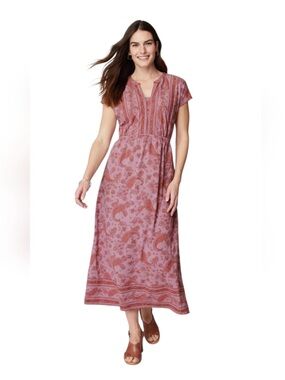 Pure Jill Border Print Maxi Dress Small Petite Pink Purple Paisley Casual NWT